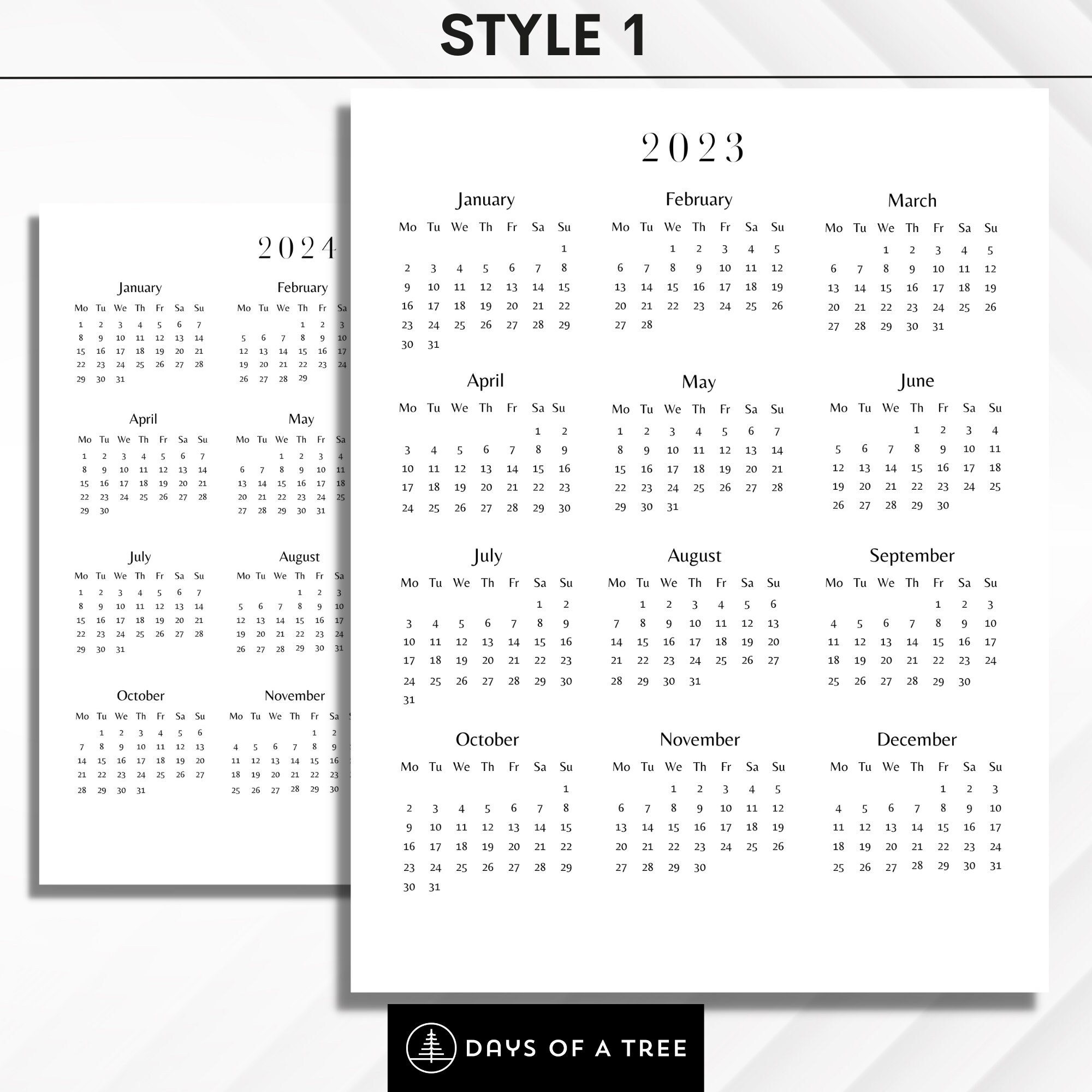 2023 2024 Blank Journal Calendar Printable Desk Calendar Scrapbooking