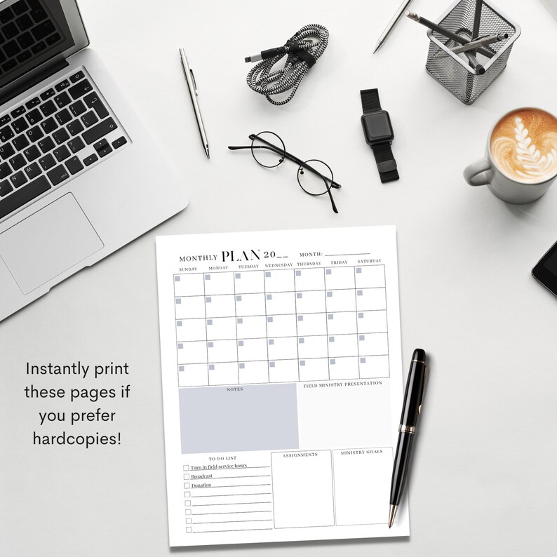 JW Monthly Calendar Ministry Theocratic Calendar JW Pioneer Etsy