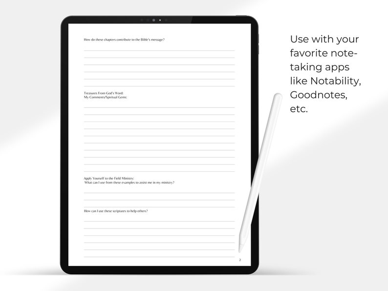 Peut inclure: Un planificateur num&eacute;rique avec des pages lign&eacute;es pour la prise de notes. Le planificateur est ouvert sur l'&eacute;cran d'une tablette et un stylet est pos&eacute; sur l'&eacute;cran. Le texte "Utilisez avec vos applications de prise de notes pr&eacute;f&eacute;r&eacute;es comme Notability, Goodnotes, etc." est affich&eacute; sur le c&ocirc;t&eacute; droit de l'image.