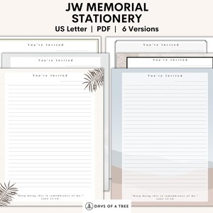 Paquete de papelería conmemorativa de los TJ Papel imprimible para escribir cartas de los TJ Ministerio digital de los TJ Invitación conmemorativa de Jesús Campaña de servicio Pioneros de los TJ
