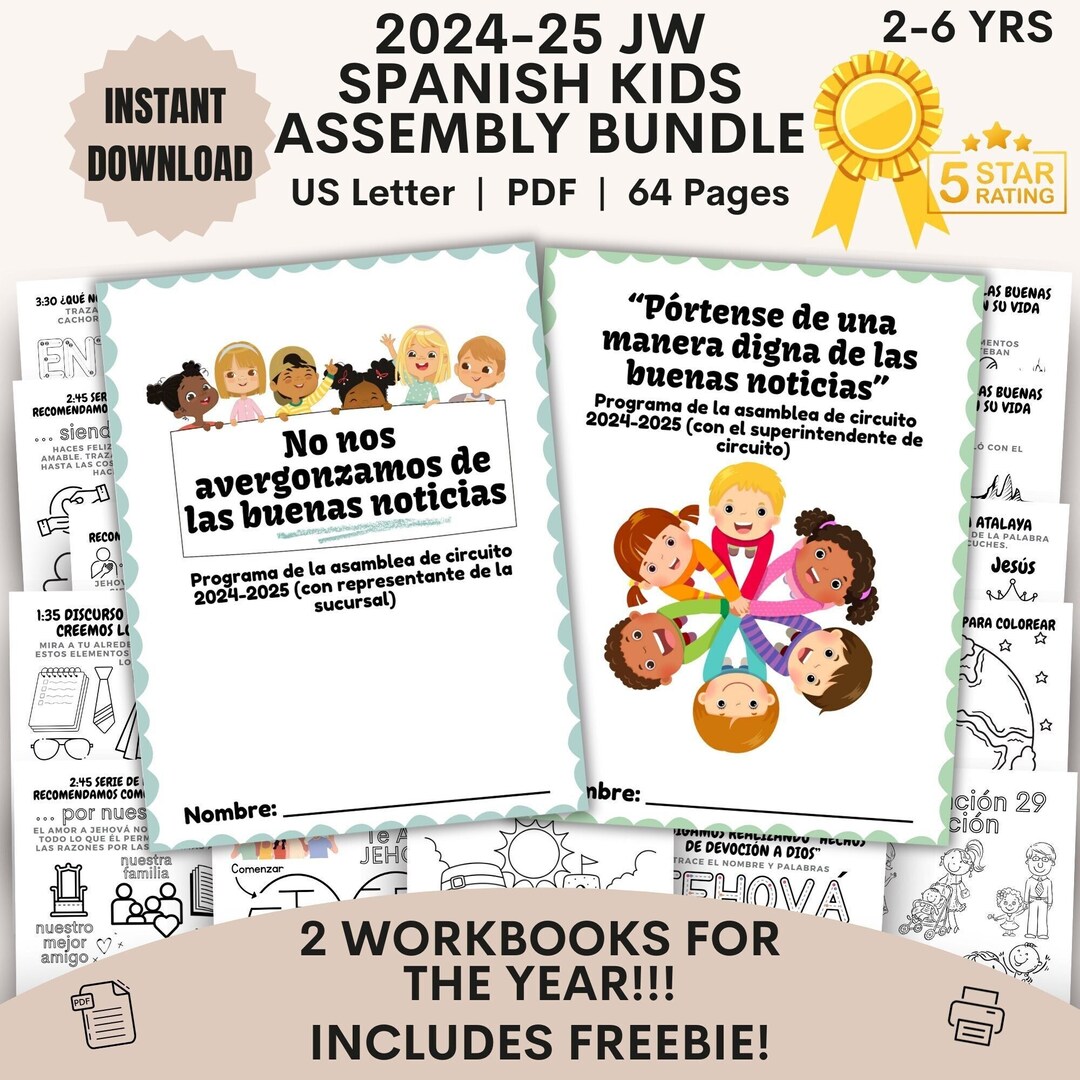 JW Kids Spanish Assembly Workbook Bundle 2-6 Yr Digital Not Ashamed ...