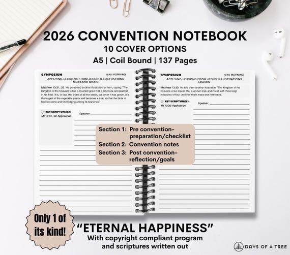 2026 JW Convention Notebook with Program & Scriptures JW Gift JW Baptism Gift International Eternal Happiness Jw Regional Jw Convention Gift