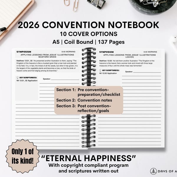 Cuaderno de la Convención de los Testigos de Jehová de 2026 con programa y escrituras Regalo de los Testigos de Jehová Regalo de bautismo de los Testigos de Jehová Felicidad eterna internacional Regalo de la Convención regional de los Testigos de Jehová