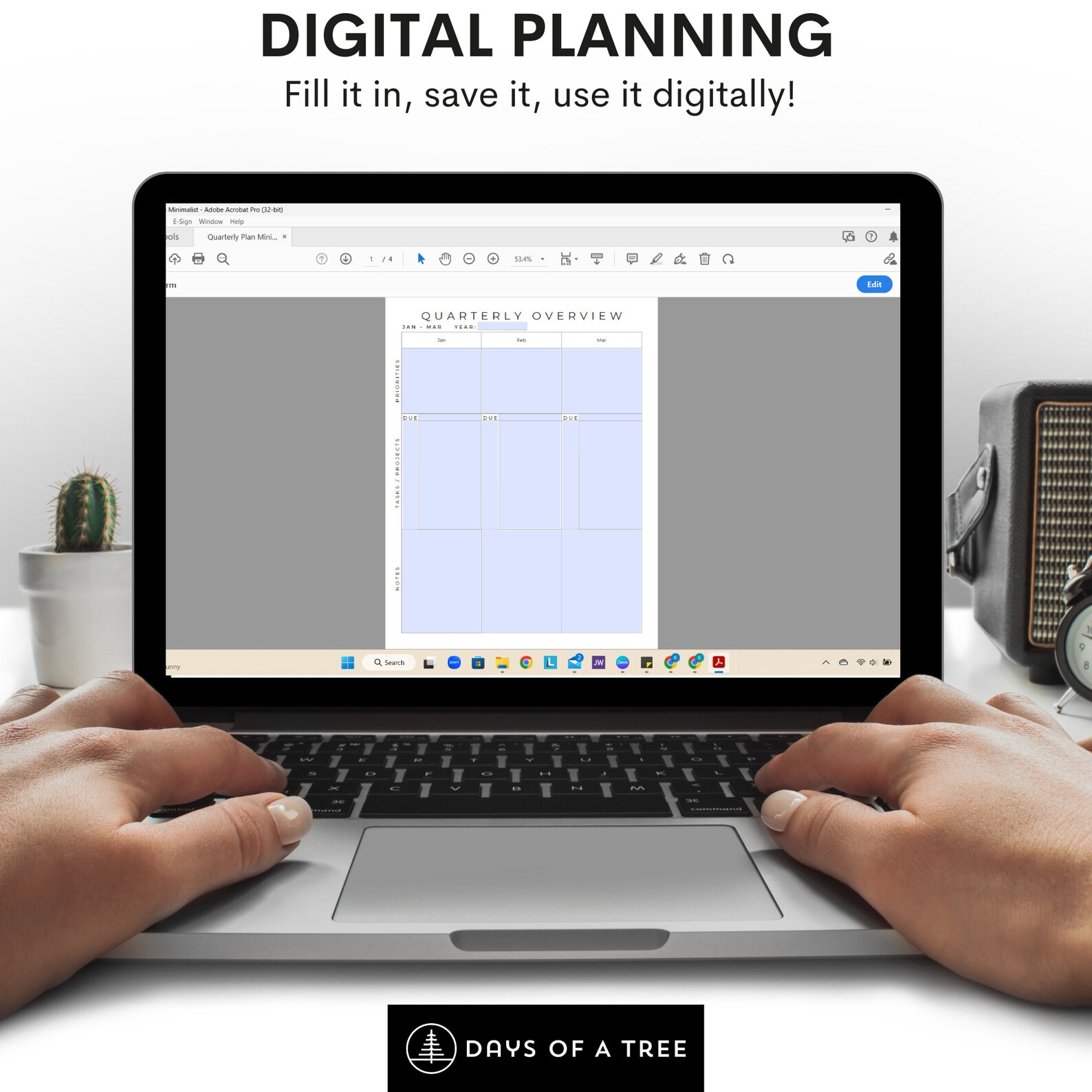 Quarterly Planner Printable Fillable Quarterly Business Calendar 3 Month Agenda Project ...