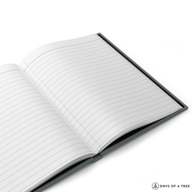 Peut inclure: Un carnet &agrave; couverture vert fonc&eacute; ouvert sur une page blanche &agrave; lignes.