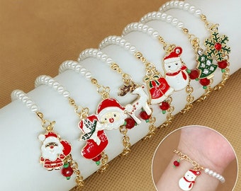 2023 New Christmas Bracelets - Gold Color Imitation Pearl - Santa Claus Xmas Tree Pendant - Bracelet Bangle - New Year Xmas Gifts