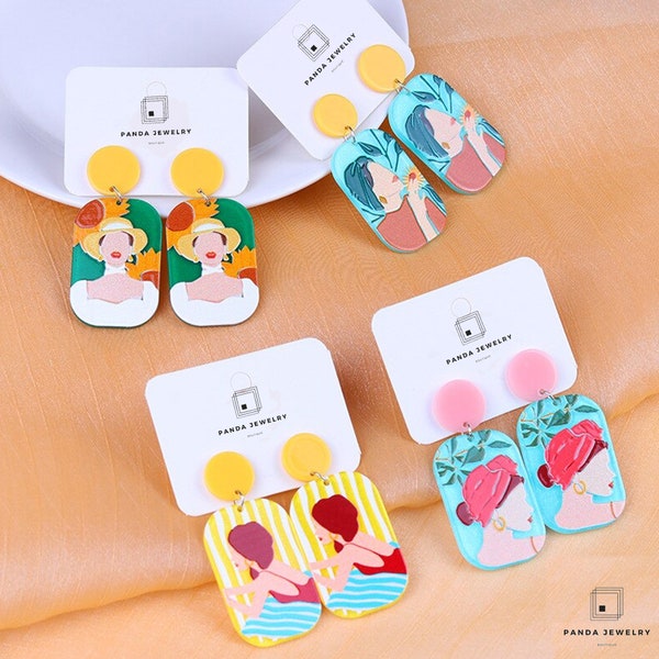 Earrings Cartoon Figure Acrylic Earrings - Cute and Colorful Candy Designs - gift for her- handmade jewelry - Free Shipping