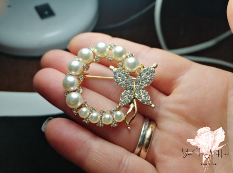 Brooch Pin for women Pearl Brooch Rhinestone Brooch Pearl Gift Brooch Butterfly Pin Classic accessories lover gift for friend Free Shipping image 5