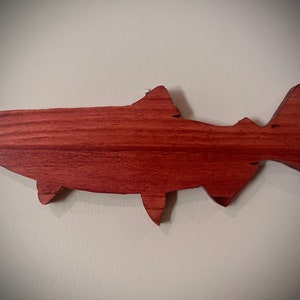 Wood fish, wooden salmon, rustic fish, fish decor, fish sign, fish cut out, red, coho salmon