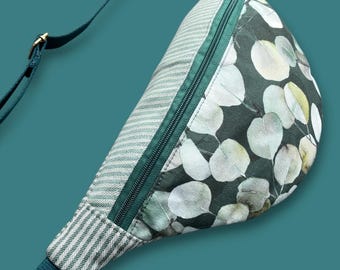 JANINE - Pochete feita à mão - Personalizável - tecido de eucalipto e listras verdes e brancas
