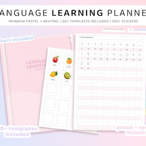 Language Learning Digital Planner, Language Learning Notebook, Pastel Planner, Hyperlinked Language Workbook, Grammar, Vocab, Study, Learn