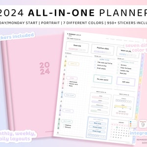 2024 Digital Planner Portrait, Integration, Pastel Digital Planner, Everyday Stickers, GoodNotes Planner, Daily Weekly Planner, iPad Planner