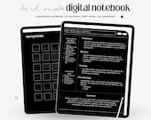 Dark Mode Digital Notebook, 10 tabs, Minimalist Notebook, Dark mode digital Journal, Digital Notebook School, Notebook with Tabs, Goodnotes