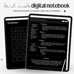 Dark Mode Digital Notebook, 10 tabs, Minimalist Notebook, Dark mode digital Journal, Digital Notebook School, Notebook with Tabs, Goodnotes image 1