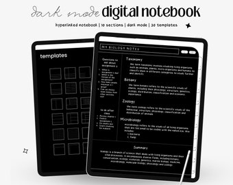 Dark Mode Digital Notebook, 10 tabs, Minimalist Notebook, Dark mode digital Journal, Digital Notebook School, Notebook with Tabs, Goodnotes