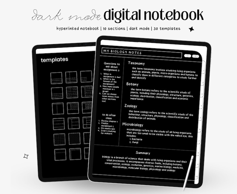 Dark Mode Digital Notebook, 10 tabs, Minimalist Notebook, Dark mode digital Journal, Digital Notebook School, Notebook with Tabs, Goodnotes image 1