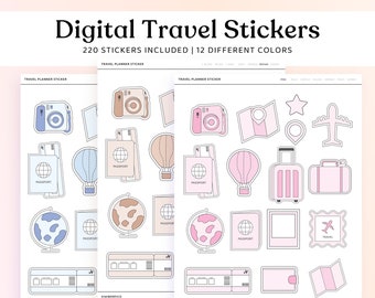 Travel Digital Sticker for Travel Planner, Stickers for Travel Journal, Travel Stickers Widgets, Goodnotes, Planner Widgets, Pastel, Neutral