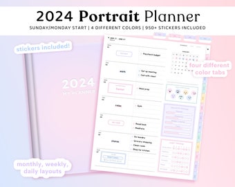 2024 Digital Planner Portrait, Pastel Digital Planner, Everyday Digital Stickers, GoodNotes Planner, Daily and Weekly Planner, iPad Planner