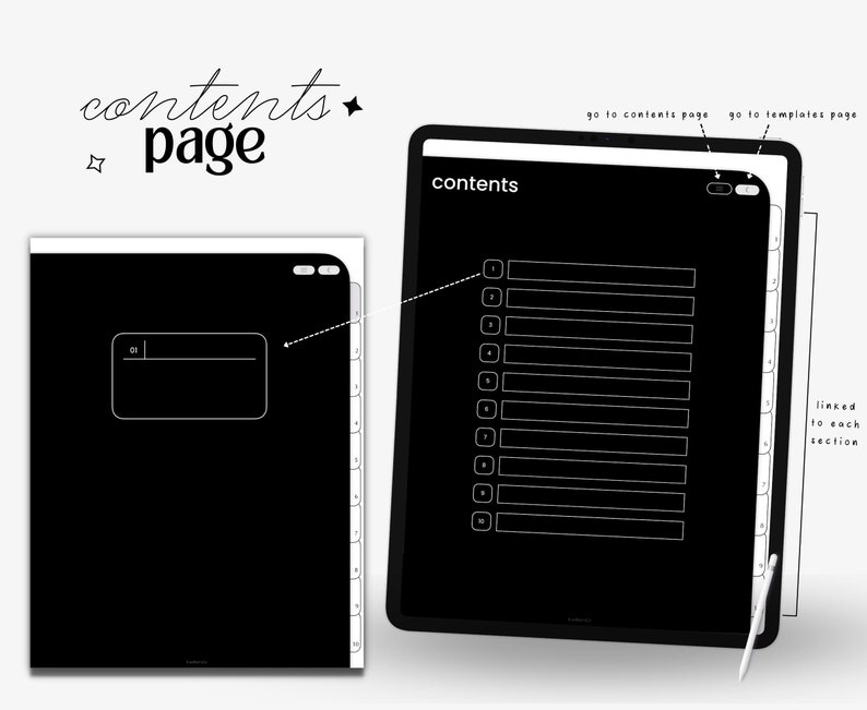 Dark Mode Digital Notebook, 10 tabs, Minimalist Notebook, Dark mode digital Journal, Digital Notebook School, Notebook with Tabs, Goodnotes image 2