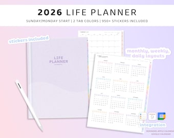 2026 Digital Planner Portrait, Pastel Digital Planner, Everyday Digital Stickers, GoodNotes Planner, Daily and Weekly Planner, iPad Planner