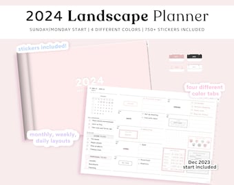 2024 Digital Planner Landscape, Neutral Digital Planner, Everyday Digital Stickers, GoodNotes Planner, Daily Weekly Planner, iPad Planner