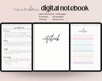 Digital Notebook, Paper Texture notebook, Hyperlinked Student Notebook, Pastel Rainbow School Notebook, Minimalist Notebook, Goodnotes, Tabs
