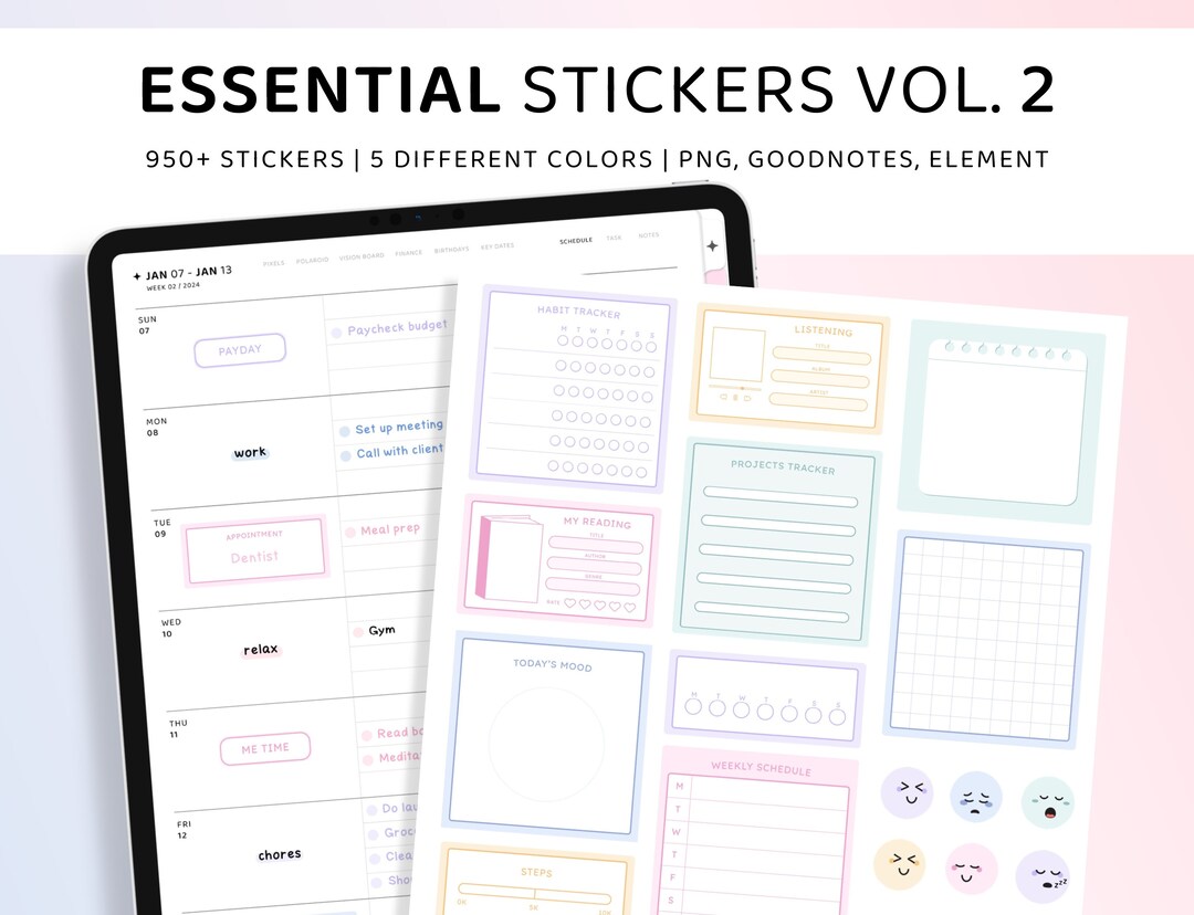 Essential Planner Stickers and Widgets, Sticky Notes Digital Sticker ...