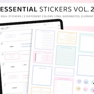 Essential Planner Stickers and Widgets, Sticky Notes Digital Sticker, Cute Stickers for Planner, GoodNotes, Pastel Digital Sticker Book