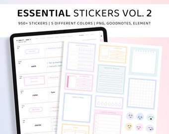 Essential Planner Sticker und Widgets, Sticky Notes Digital Sticker, süße Sticker für Planner, GoodNotes, Pastell Digital Sticker Book