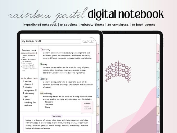 Digital Notebook, Digital Hyperlinked Notebook, Pastel Digital Notebook, Rainbow Notebook, Digital Notebook School, Notebook with Tabs