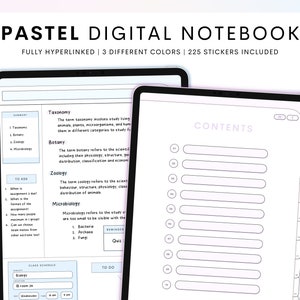 Pastel Cute Digital Notebook, Hyperlinked Notebook, Pastel Notebook, Minimalist Notebook, Digital Notebook School, Notebook with Tabs