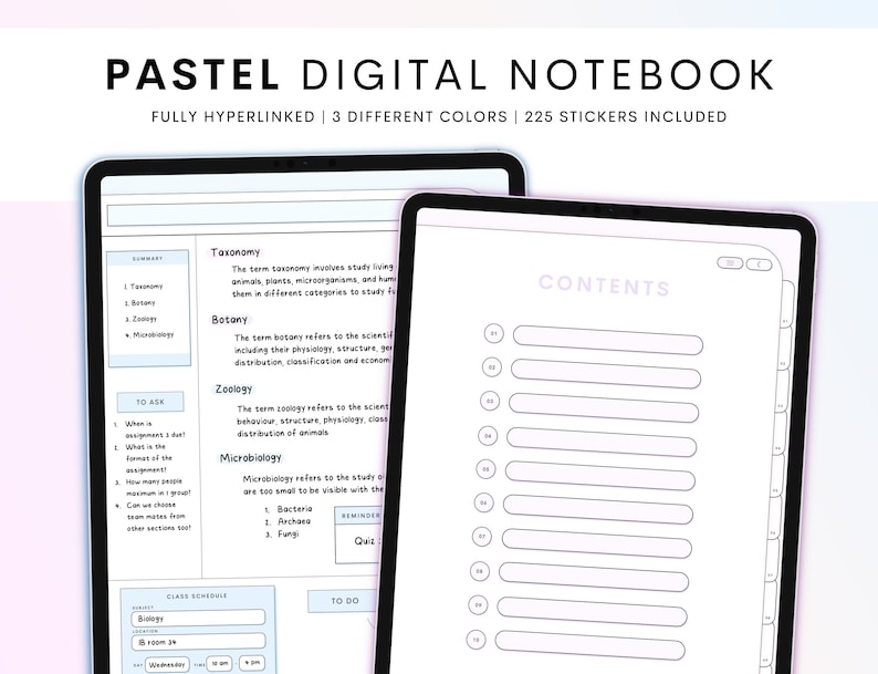 Pastel Cute Digital Notebook, Hyperlinked Notebook, Pastel Notebook ...