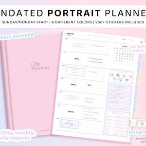 Undated Digital Planner Portrait, Integration, Pastel Planner, Digital Stickers, GoodNotes, Minimalist Planner, 2024 Digital iPad Planner