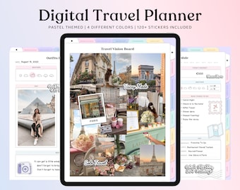 Digitaler Reiseplaner, Digitales Reisetagebuch, GoodNotes Planner, Reiseplaner, Urlaubstagebuch, Pastell Reiseplaner, Ipad Travel