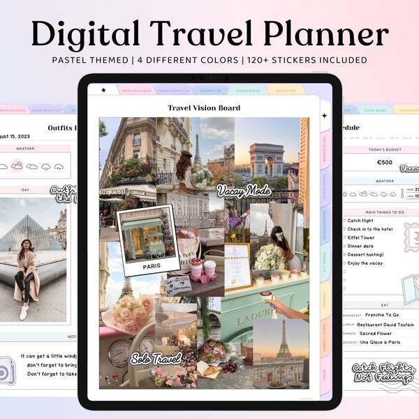 Digital Travel Planner, Digital Travel Journal, GoodNotes Planner, Travel Itinerary, Vacation Diary, Pastel Travel Planner, Ipad Travel