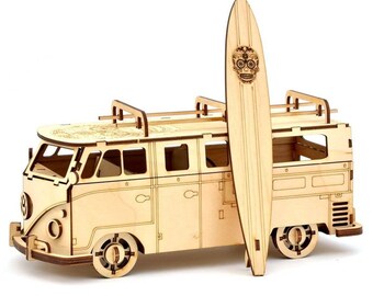 Camper model car 3mm, 3D Puzzle File Pdf,  Ai, Cdr, DIY 3D Puzzle, Wood Decor, Model Kit, Puzzle For Adults