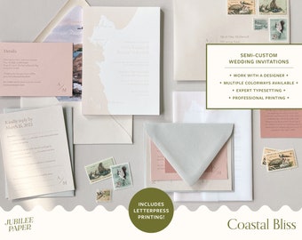 Coastal Bliss | LETTERPRESSED | Jubilee Paper Semi-Custom Wedding Invitations