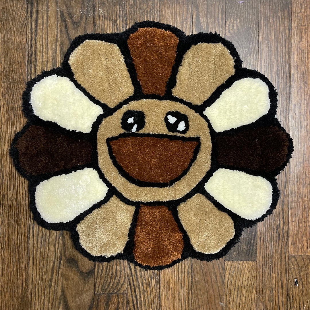Muarkami Rug Handmade Murakami Flower Rug: Brown Multi Shade Tufted Rug - Etsy