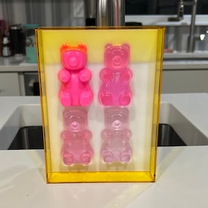 Pink Gummy Bear Wall Art, 3D Pop Art, Neon Resin Art, Candy Art, Pop Art Decor, Kids Nursery Decor, Yellow Acrylic Frame
