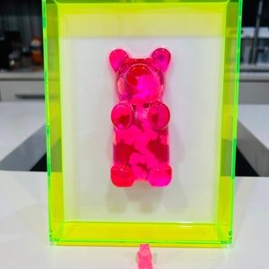 Giant Gummy Bear Wall Art, Neon Pink, 3D Pop Art, Neon Resin Art, Candy Art, Pop Art Decor, Kids Nursery Decor, Neon Green Frame