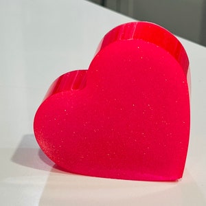 Neon Pink Heart Resin Decor, Nursery Kids Room Decor, Resin Art, Desk Decor, Shelf Decor, Paperweight