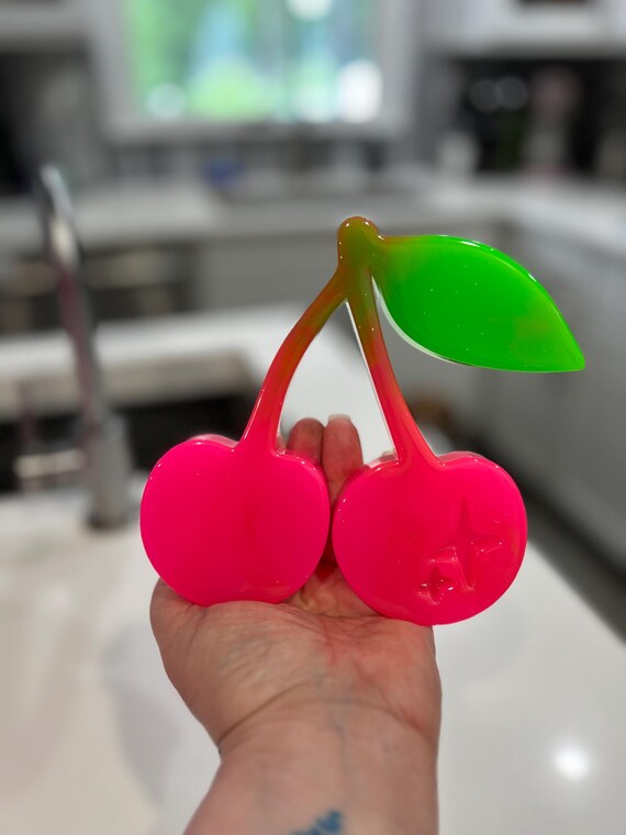 Double Cherries Sculpture: Bold Pink Pop Art Decor