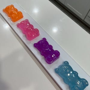Vertical Glitter Neon Rainbow Resin Gummy Bears, 3D Pop Art wall art, Nursery Room Decor, Candy Art, Wall Hanging