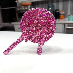 Melting Lollipop Resin Wall Art 8x6 – Sparkly Pink Candy Pop Art – Dripping Resin Lollipop Sculpture image 3