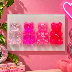 Pink Gummy Bear Wall Art, Dopamine Decor, Resin Pop Art Candy Sculpture, Kawaii Pink Wall Hanging, Girly Maximalist Decor