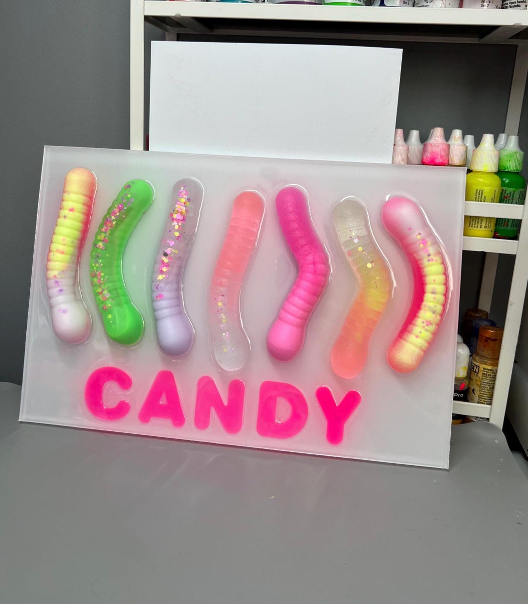 Gummy Worm Candy Wall Painting, Dessert Sweets 3D Pop Art Resin Wall ...