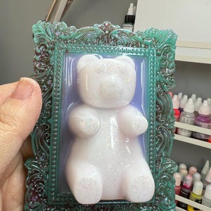Gummy Bear Wall Art, Glitter White, 3D Pop Art, Neon Resin Art, Candy Art, Pop Art Decor, Kids Nursery Decor, Antiqued Teal Frame