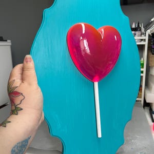 Art mural jumbo sucette coeur bonbon, rose néon et bleu sarcelle, Pop Art 3D, cadre fleuri, art de bonbon, bonbon 3D, décoration de chambre d&#39;enfants, décoration Pop Art