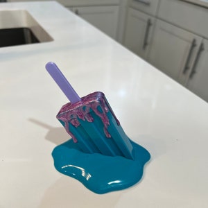 Large Melting Popsicle Ring Holder, Blue Purple Pop Art Decor, Drip Resin Sculpture, Candy Art, Melting Drips