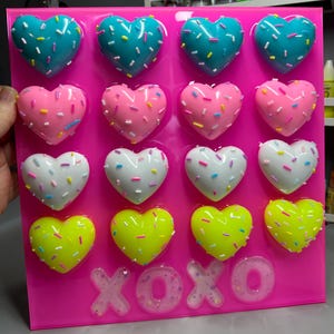 Fluorescent Pink Resin Gummy Hearts Wall Art: 3D Candy Sprinkles Decor, Puffy Heart XOXO Love Wall Hanging
